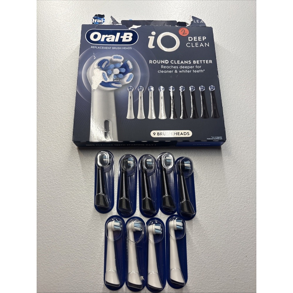 Oral-B iO Series Replacement Brush Head Pack of 9 Deep Clean Black White